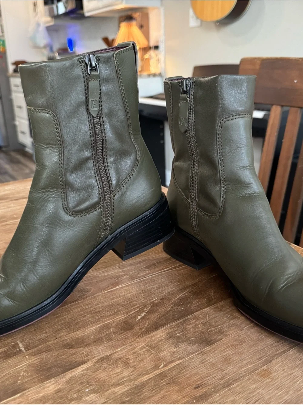 Franco Sarto Olive Green Leather Ankle Boots
